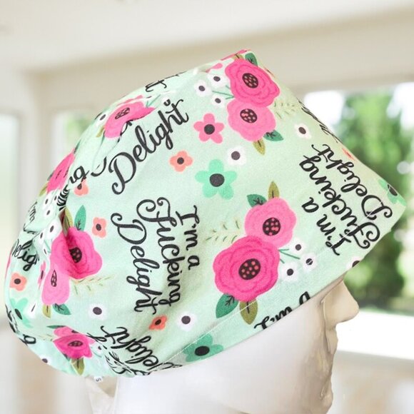 PREMIUM Delightful Floral~ Euro Style Scrub Cap, Unisex Nurse Cap, NP, CNA, NP, - Picture 3 of 4